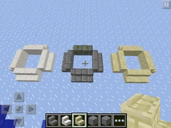 Image of incorrectly textured stone brick-type, sandstone-type and quartz-type stairs when placed in wrong direction. - Bug:MCPE-1219