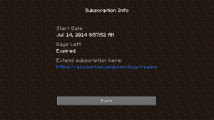 The Subscription screen on an expired Realm.