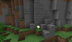 oak leaves, oak wood, grass, grass blocks, stone, cobblestone, coal ore and oxeye daisy