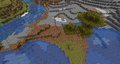 A windswept savanna biome, noted by the coarse dirt and exposed stone, that failed to properly generate due to a river.