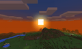 En Bedrock Edition, al mirar hacia el sol. El cielo se vuelve un poco más oscuro y el sol un poco más grande. (Es posible que deba hacer clic en la imagen para verla mejor.)