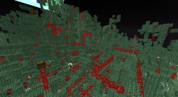 The enormous lunar base when the repeating command block with the command kill @e[type=block_display] is set to "Always Active". Note that the player is holding a barrier.