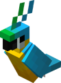 A sitting cyan parrot.