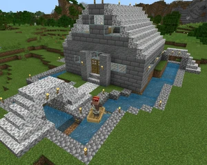 A villager riding a boat in a moat, endlessly circling a house