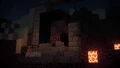 A ruined portal at night with shaders.