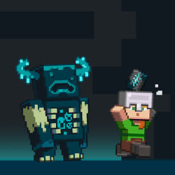 A warden chasing Alex holding the silence armor trim.