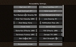 The default accessibility options menu.