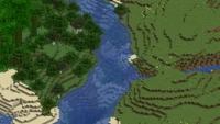 A long river with extreme hills and taiga biomes nearby