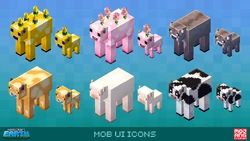 Artwork of several cows and their baby variants, including a moobloom.