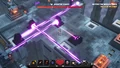 The heart of ender using its beam attack on a hero during its boss fight.