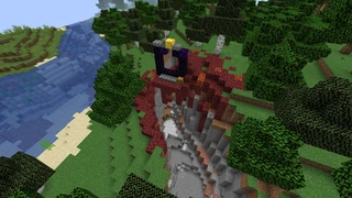 A ruined portal generated on top of a ravine.