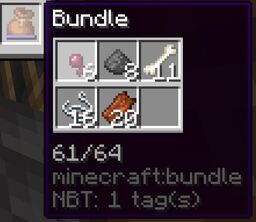 Hovering the mouse over a bundle filled with mob loot, nearly full, with 61 items.