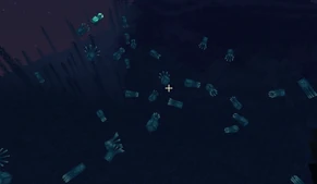 A deep lukewarm ocean with glow squids clearly visible.