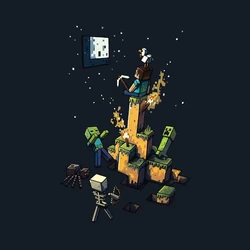 Official T-shirt artwork "Tight Spot" featuring Steve and hostile mobs. Made by JINX.