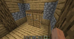 A closet made from oak doors.