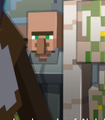 The strange blue villager found between iron golem and horse in the Java Edition 1.6.1 update poster.