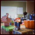 An action figure of Jens and a pig, taken at Telltale Games during the initial development of Minecraft: Story Mode.