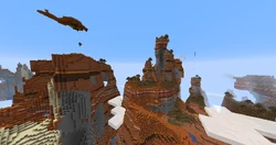 Badlands biome terrain in an amplified world.