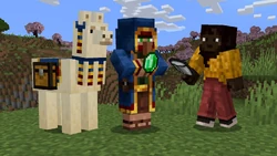 Makena offering a milk bucket to a wandering trader.