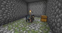 A dungeon with a torch.