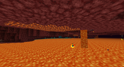 Magma blocks generating above a lava lake in the Nether.