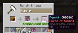 A carved pumpkin being enchanted with the Curse of Binding.