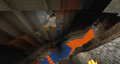 A randomly generated misplaced rail found in an abandoned mine shaft.