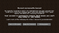 The screen seen if the player’s account has been permanently banned online.