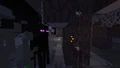 Enderman standing next to the Creaking. Note that the Enderman is taller than the Creaking.