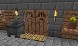 Jungle door, jungle planks, oak pressure plate.
