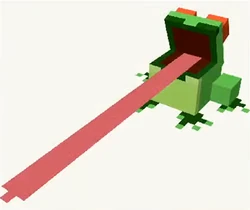 Um modelo inicial do sapo sacudindo a língua.