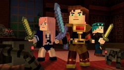 Jesse, LDShadowLady and DanTDM fend off some spiders.