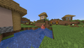 A Pillager and Iron Golem fight, but because of the height difference, the Iron Golem can not fight back.