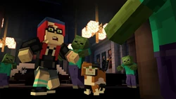 Cassie Rose and her pet cat, Winslow, attempt to fend off some zombies.