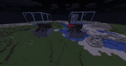 A spider jockey spawning with skeleton's head in the glass.