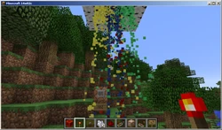 A command block summoning block breaking particles.