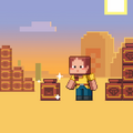 Part of a desert pyramid is seen in the background