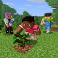 Official render of Zuri, Sunny, and Efe planting an oak sapling for Arbor Day.