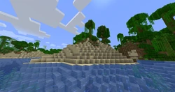 Un plage avec une petite jungle.