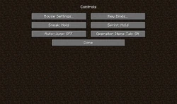 The default controls menu.