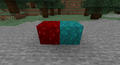 A comparison of a warped wart block and a nether wart block.