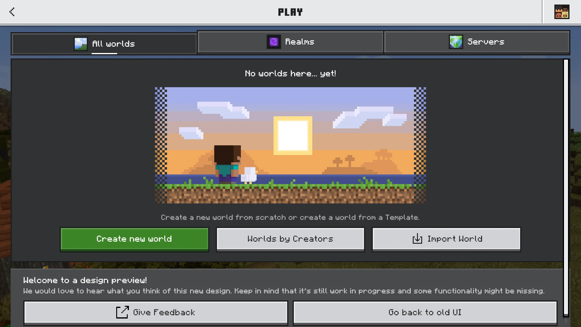 Play Screen All Worlds Tab (empty)