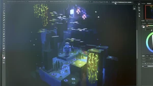 夜の繁茂した洞窟とその植物のコンセプトアート