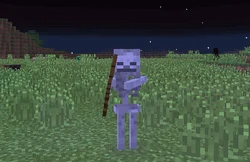 当時のPocket Edition（0.11.0以前）でのスケルトン。Beta 1.8同様に両手で弓を持っている。