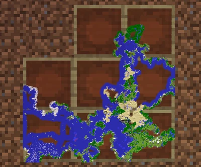 여러장의 지도를 액자를 이용하여 배열한 모습. 탐사가 끝난 곳은 액자 테투리가 보이지 않는다.