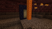 Placing wood behind the portal frame and a lava stream coming down on the other will relight the portal when any wood catches on fire.