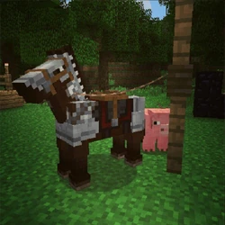 Horses can wear armor and can be bound to fence posts.[7]