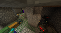 Een drievoudige kerker met twee zombie spawners en een spin spawner.