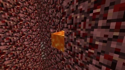 Een verstopt lavabronblok in Netherrack.