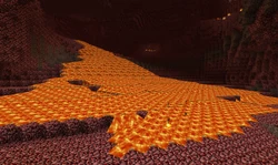 Een grote lavastroom in de Nether.